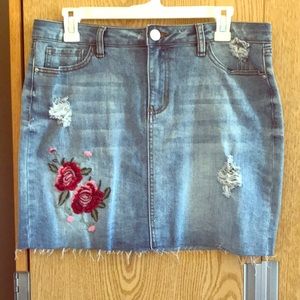 Denim Skirt with Flowers